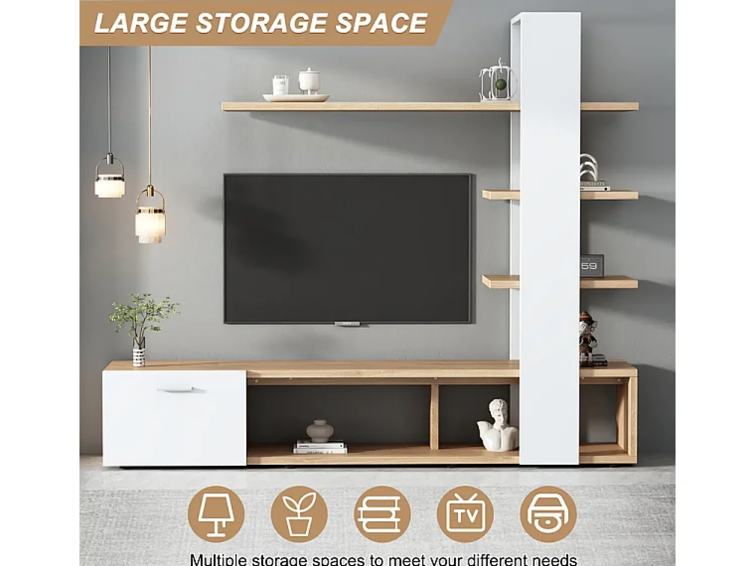 DripeX Parede TV - com Dispositivos Anti-Queda - Adequado para TV abaixo de 60" - 180x33,5x151,5cm^ Móvel De Tv