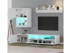 Móvel De Tv|DripeX Parede TV 3 Portas e 3 Nichos - com Armazenamento e Iluminação LED - Painel de Partículas - Brilhante - Branco