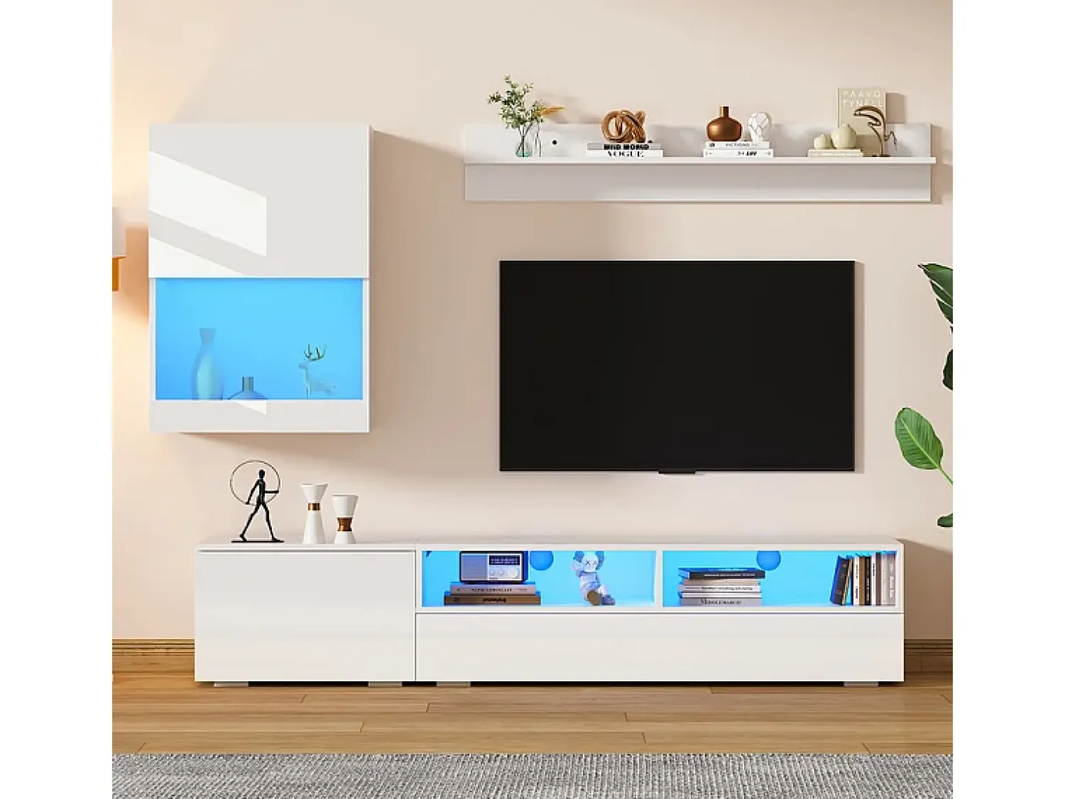 Móvel De Tv|DripeX Parede TV 3 Portas e 3 Nichos - com Armazenamento e Iluminação LED - Painel de Partículas - Brilhante - Branco