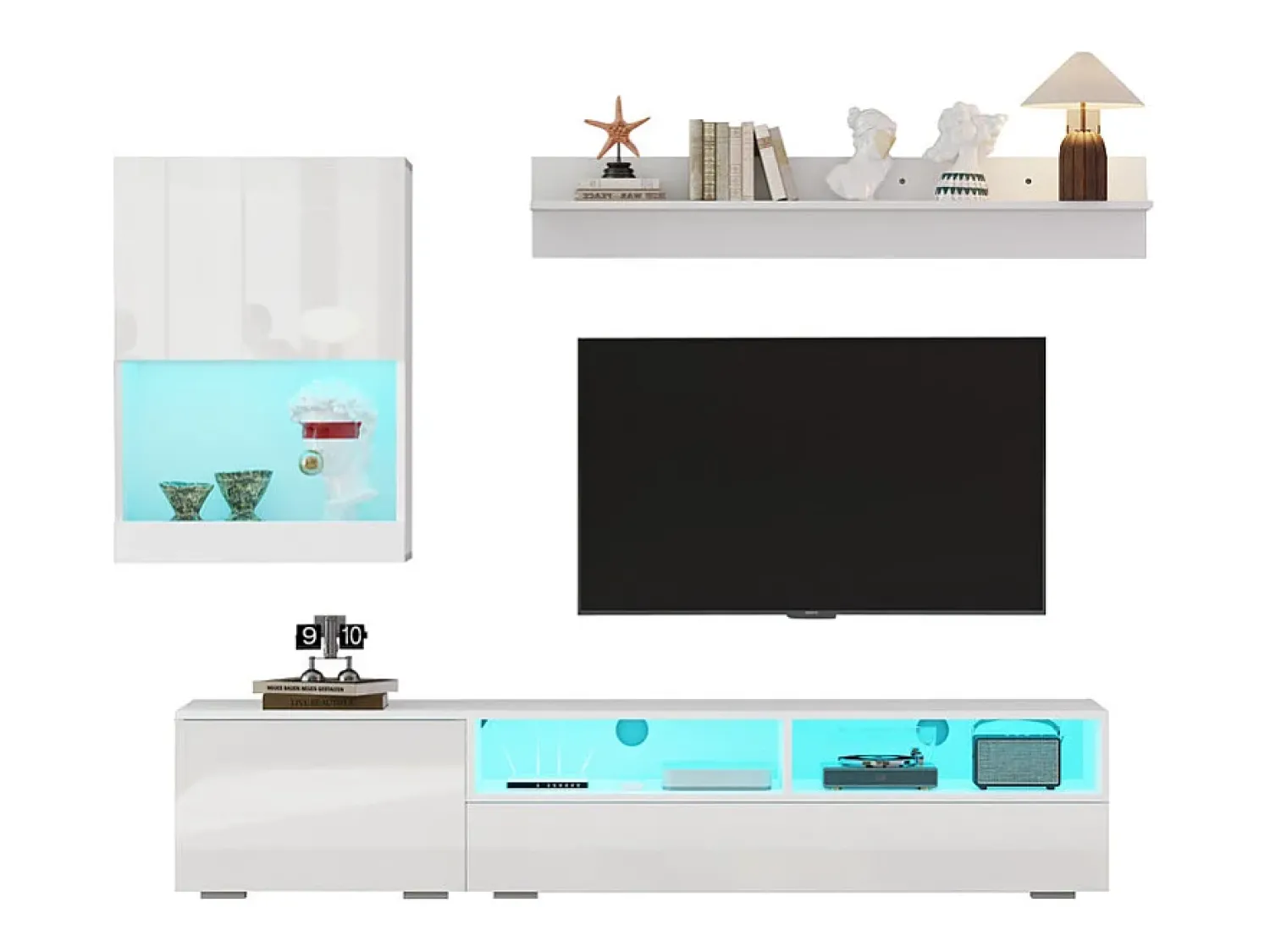 Móvel De Tv|DripeX Parede TV 3 Portas e 3 Nichos - com Armazenamento e Iluminação LED - Painel de Partículas - Brilhante - Branco