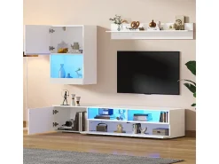 Móvel De Tv|DripeX Parede TV 3 Portas e 3 Nichos - com Armazenamento e Iluminação LED - Painel de Partículas - Brilhante - Branco