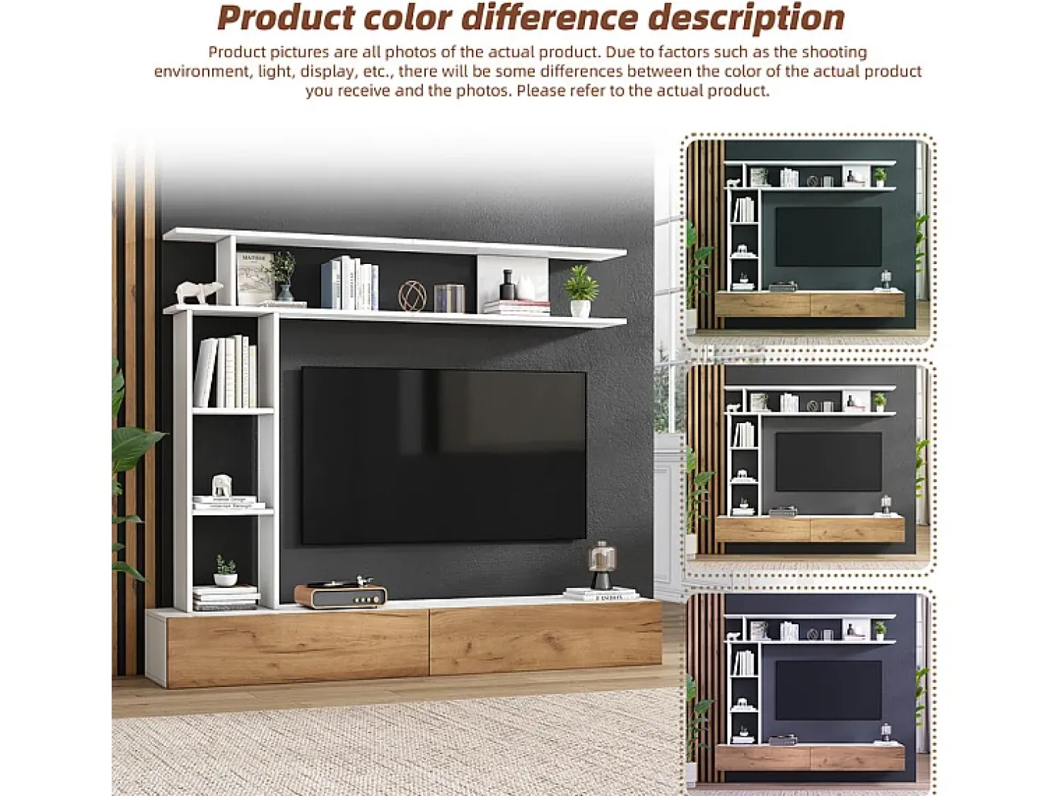 DripeX Parede TV com Armazenamento - 2 Portas - Instalação em Pé ou Pendurada - Adequado para TV abaixo de 80" - Carvalho e Branco^ Móvel De Tv