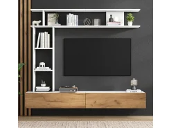 DripeX Parede TV com Armazenamento - 2 Portas - Instalação em Pé ou Pendurada - Adequado para TV abaixo de 80