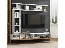 DripeX Parede TV com Armazenamento - 2 Portas - Instalação em Pé ou Pendurada - Adequado para TV abaixo de 80