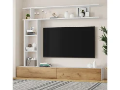DripeX Parede TV com Armazenamento - 2 Portas - Instalação em Pé ou Pendurada - Adequado para TV abaixo de 80