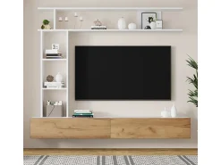 DripeX Parede TV com Armazenamento - 2 Portas - Instalação em Pé ou Pendurada - Adequado para TV abaixo de 80
