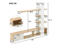 Móvel De Tv*ModernLuxe Parede TV com arrumação - 3 compartimentos e 3 prateleiras - Branco e Natural Natural claro / Branco