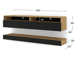 Online Petits-Meubles Parede TV Vega Madeira e Preto com 2 portas 160 cm Branco