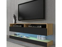 Online Petits-Meubles Parede TV Vega Madeira e Preto com 2 portas 160 cm Branco