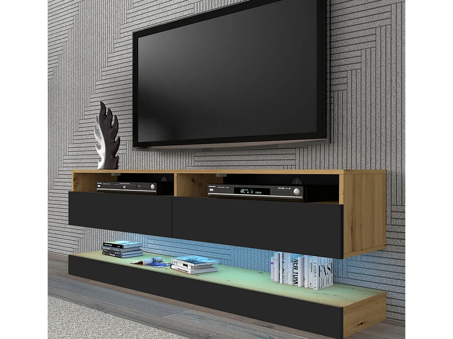 Online Petits-Meubles Parede TV Vega Madeira e Preto com 2 portas 160 cm Branco