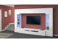 Móvel De Tv|Dmora Parete attrezzata Clementino, Set salotto porta TV a 6 ante, Mobile soggiorno multiuso con luce LED, 100% Made in Italy, cm 290x40h191, Bianco lucido Branco