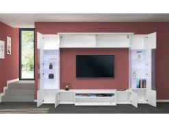 Móvel De Tv|Dmora Parete attrezzata Clementino, Set salotto porta TV a 6 ante, Mobile soggiorno multiuso con luce LED, 100% Made in Italy, cm 290x40h191, Bianco lucido Branco