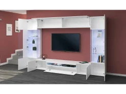 Móvel De Tv|Dmora Parete attrezzata Clementino, Set salotto porta TV a 6 ante, Mobile soggiorno multiuso con luce LED, 100% Made in Italy, cm 290x40h191, Bianco lucido Branco