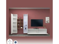 Dmora Parete attrezzata Eugenio, Set salotto porta TV a 3 ante, Mobile soggiorno multiuso con vetrina e luce LED, 100% Made in Italy, cm 320x30h180, Bianco lucido^ Móvel De Tv