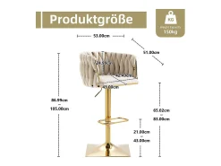 Discount DripeX 2Pcs Banquetas de bar em veludo - altura ajustável - giratório 360° - com descanso para pés - 53x51x87/105cm - Bege