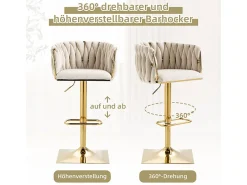 Discount DripeX 2Pcs Banquetas de bar em veludo - altura ajustável - giratório 360° - com descanso para pés - 53x51x87/105cm - Bege
