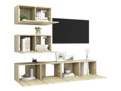 Móvel De Tv| 4pcs conjunto de móveis de TV derivados madeira carvalho sonoma PT299070 Castanho