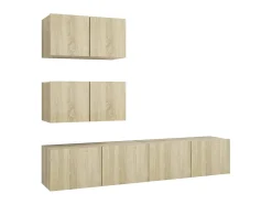 Móvel De Tv| 4pcs conjunto de móveis de TV derivados madeira carvalho sonoma PT299070 Castanho