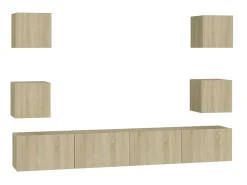6pcs conjunto de móveis de TV derivados madeira carvalho sonoma PT981535^ Móvel De Tv