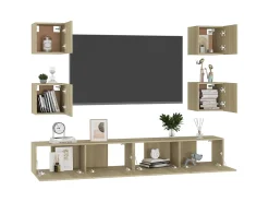 6pcs conjunto de móveis de TV derivados madeira carvalho sonoma PT981535^ Móvel De Tv