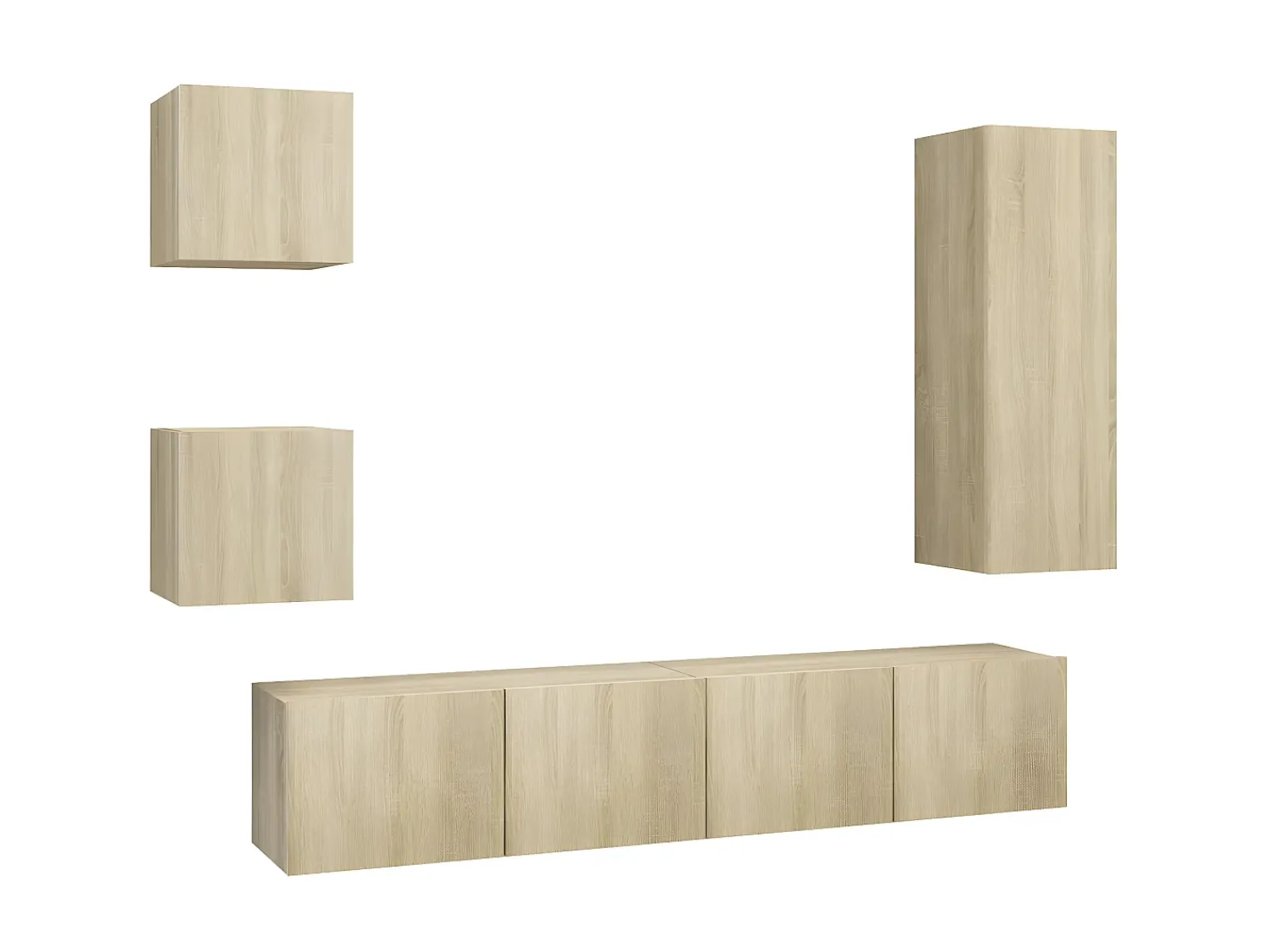 New 5pcs conjunto de móveis de TV derivados madeira carvalho sonoma PT533655 Castanho