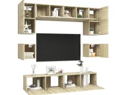 Best 8pcs conjunto de móveis de TV derivados madeira carvalho sonoma PT746160 Castanho