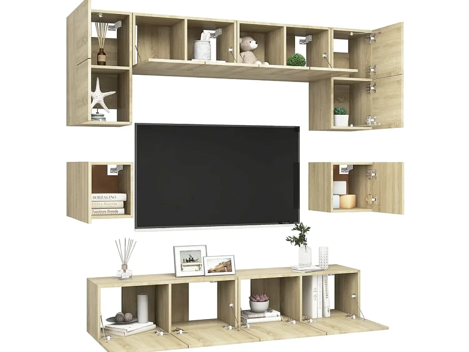Best 8pcs conjunto de móveis de TV derivados madeira carvalho sonoma PT746160 Castanho