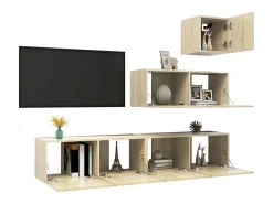 Móvel De Tv* 4pcs conjunto de móveis de TV derivados madeira carvalho sonoma PT887244 Castanho