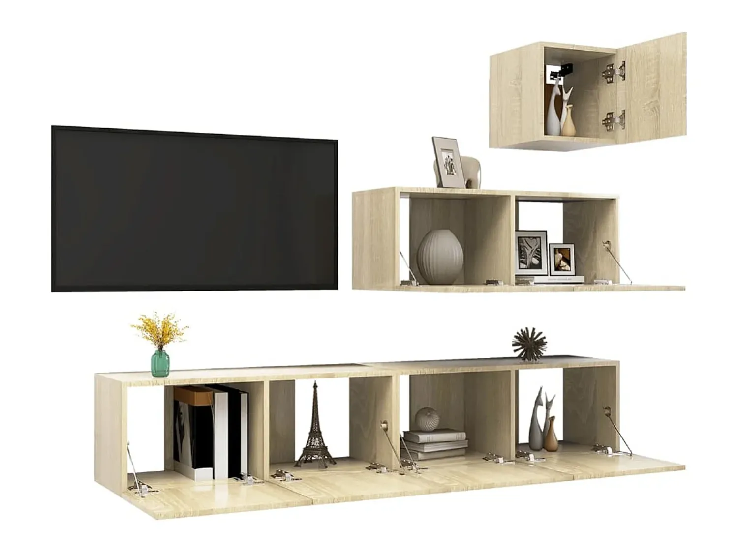 Móvel De Tv* 4pcs conjunto de móveis de TV derivados madeira carvalho sonoma PT887244 Castanho