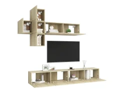 7pcs conjunto de móveis de TV derivados madeira carvalho sonoma PT898740^ Móvel De Tv