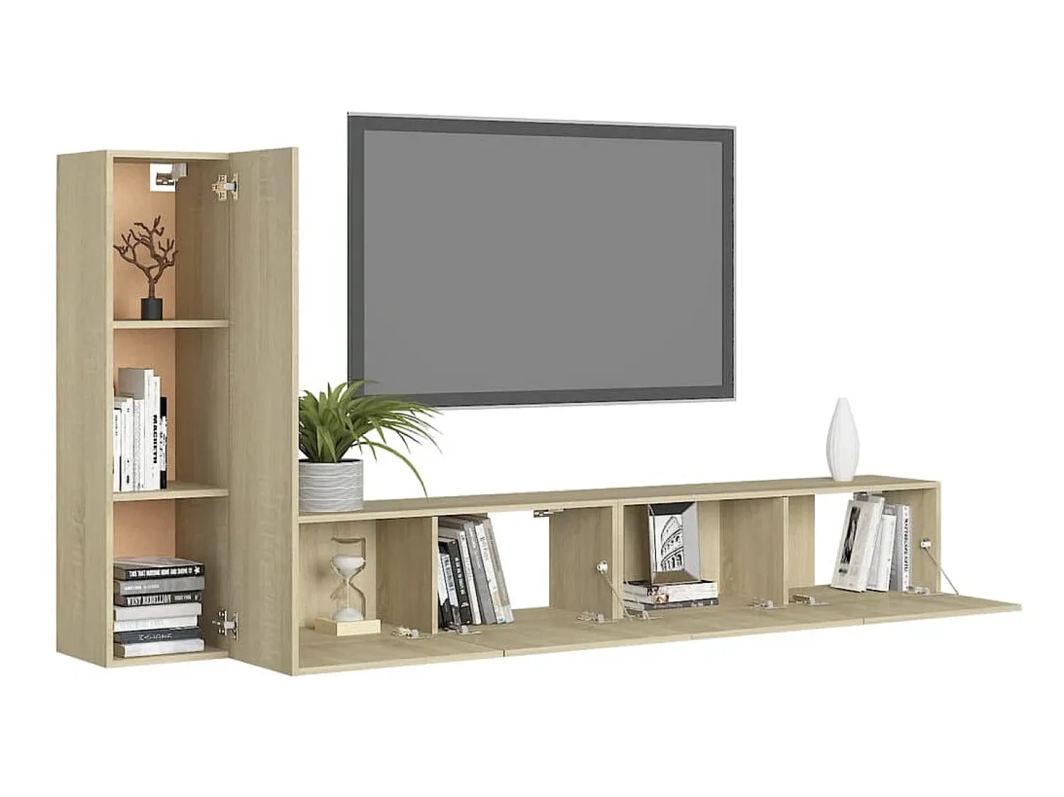 Best 3pcs conjunto de móveis de TV derivados madeira carvalho sonoma PT349699 Castanho