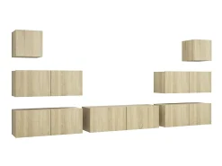 Móvel De Tv| 7pcs conjunto de móveis de TV derivados madeira carvalho sonoma PT366122 Castanho