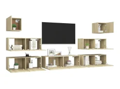 Móvel De Tv| 7pcs conjunto de móveis de TV derivados madeira carvalho sonoma PT366122 Castanho