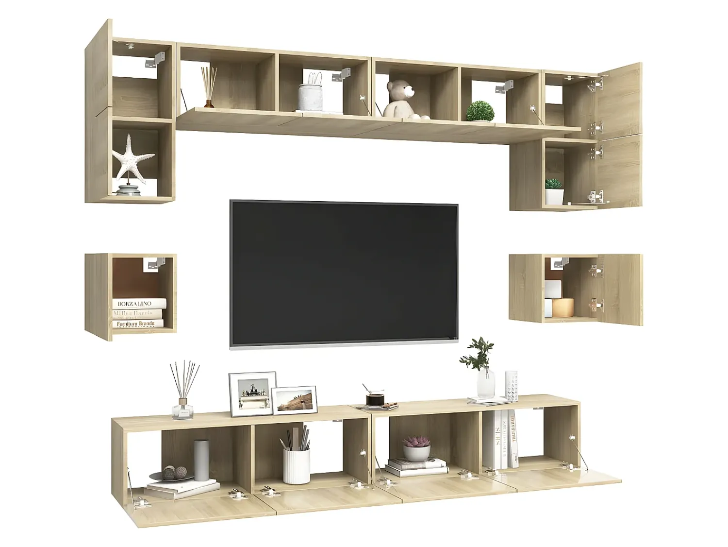 Móvel De Tv* 8pcs conjunto de móveis de TV derivados madeira carvalho sonoma PT370114 Castanho