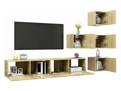 Móvel De Tv| 6pcs conjunto de móveis de TV derivados madeira carvalho sonoma PT834974 Castanho