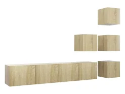 Móvel De Tv| 6pcs conjunto de móveis de TV derivados madeira carvalho sonoma PT834974 Castanho