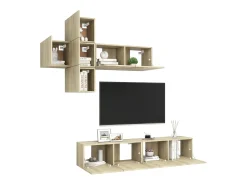 7pcs conjunto de móveis de TV derivados madeira carvalho sonoma PT146607^ Móvel De Tv