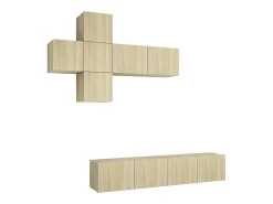 7pcs conjunto de móveis de TV derivados madeira carvalho sonoma PT146607^ Móvel De Tv