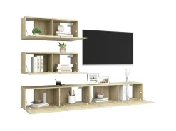 Móvel De Tv* 4pcs conjunto de móveis de TV derivados madeira carvalho sonoma PT477219 Castanho