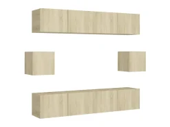 6pcs conjunto de móveis de TV derivados madeira carvalho sonoma PT177607^ Móvel De Tv