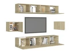 6pcs conjunto de móveis de TV derivados madeira carvalho sonoma PT177607^ Móvel De Tv