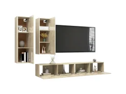 Hot 4pcs conjunto de móveis de TV contraplacado cor carvalho sonoma PT794071 Castanho