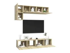 Móvel De Tv| 5pcs conjunto de móveis de TV derivados madeira carvalho sonoma PT830732 Castanho