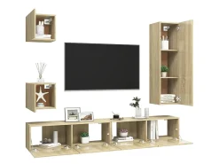 Móvel De Tv* 5pcs conjunto de móveis de TV derivados madeira carvalho sonoma PT254199 Castanho