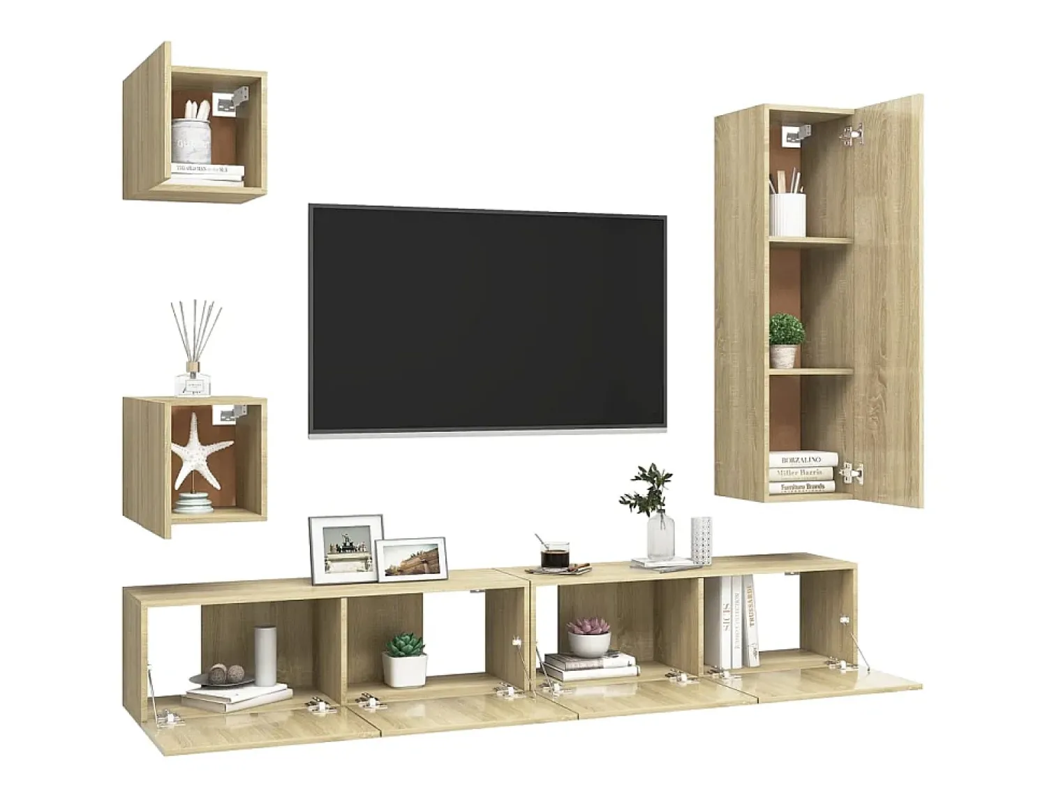 Móvel De Tv* 5pcs conjunto de móveis de TV derivados madeira carvalho sonoma PT254199 Castanho