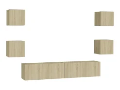 New 6pcs conjunto de móveis de TV derivados madeira carvalho sonoma PT764063 Castanho