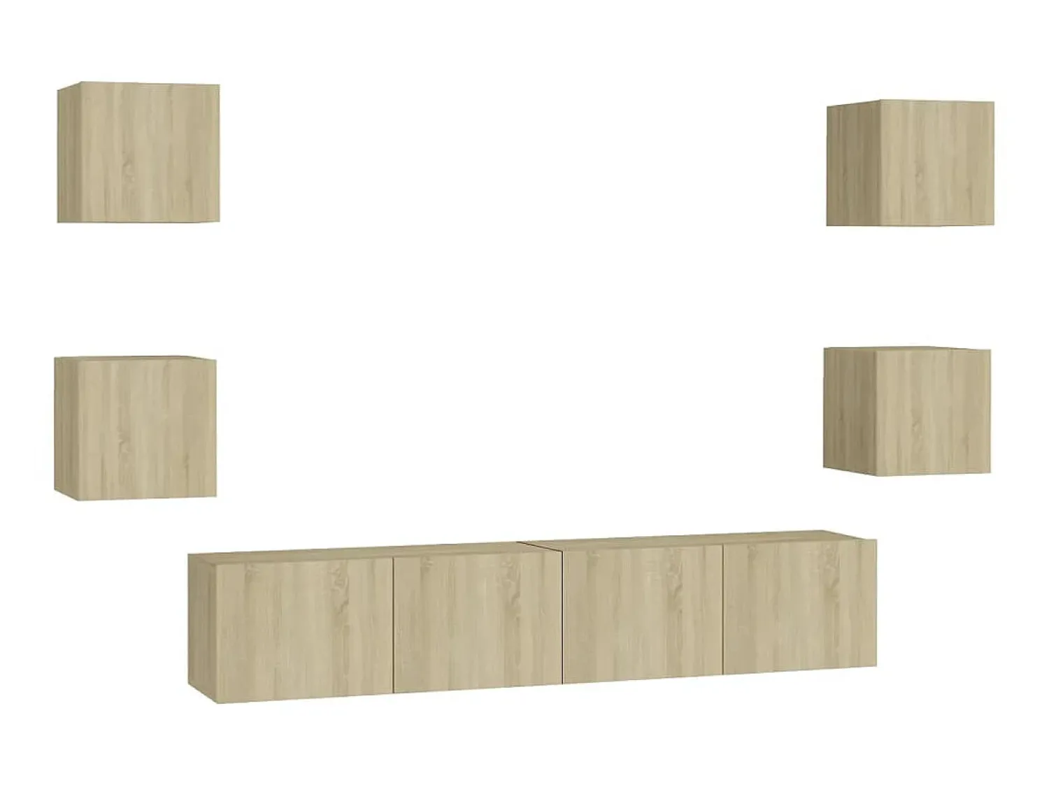 New 6pcs conjunto de móveis de TV derivados madeira carvalho sonoma PT764063 Castanho