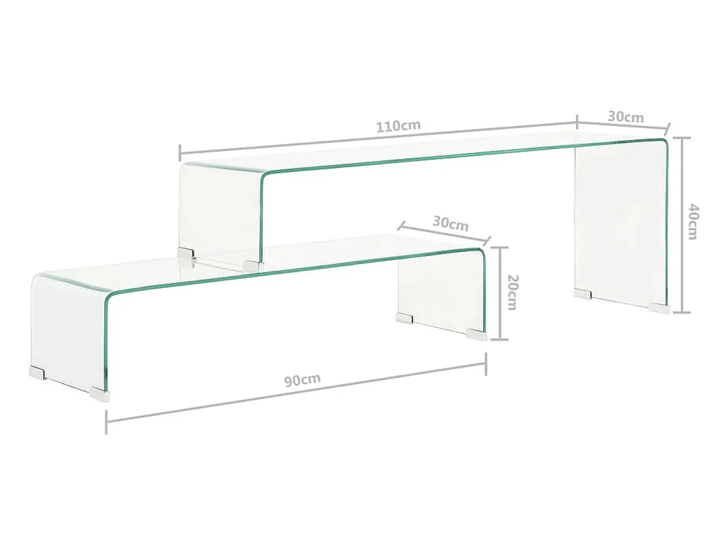 Mesa De Centro*vidaxl 2pcs conjunto mesas centro 90x30x20/110x30x40cm vidro temperado Transparente
