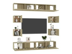 Móvel De Tv| 8pcs conjunto móveis de TV derivados de madeira carvalho sonoma PT835231 Castanho