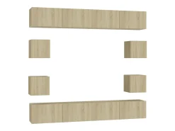 Móvel De Tv| 8pcs conjunto móveis de TV derivados de madeira carvalho sonoma PT835231 Castanho
